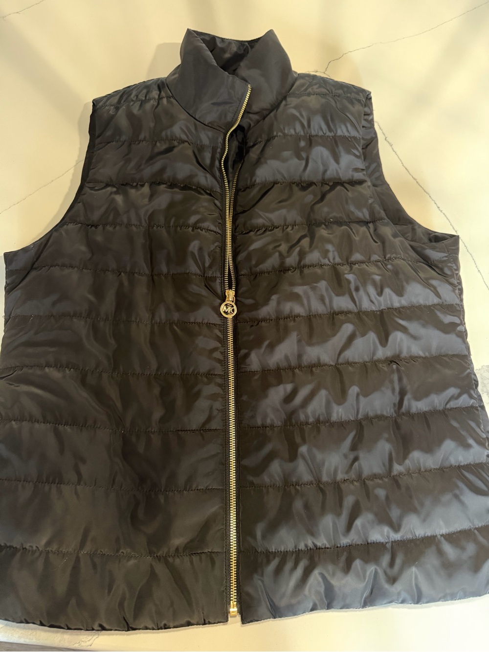 MICHAEL Michael Kors Black Quilted Puffer Vest with Gold Hardware